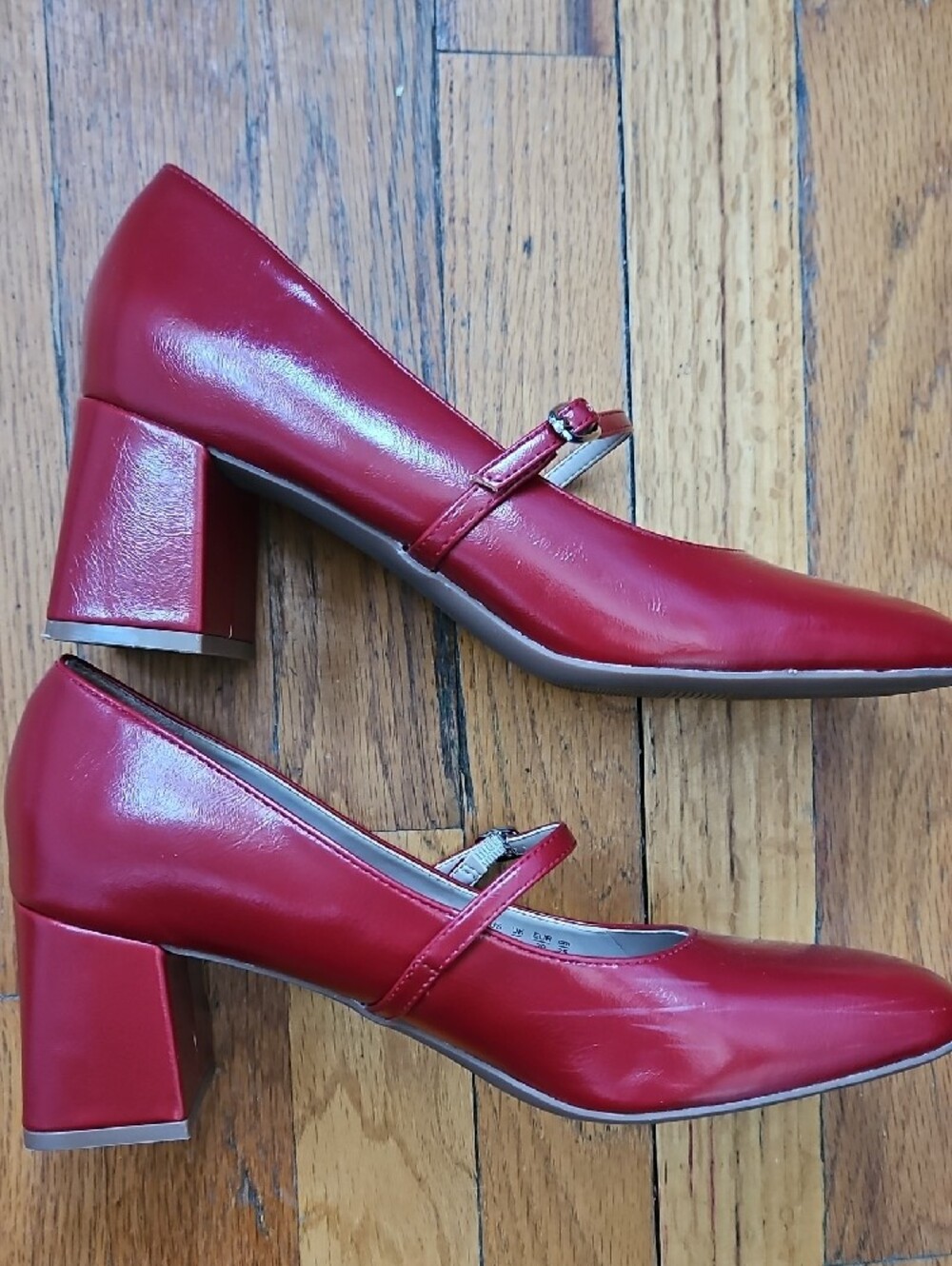 Naturalizer Red Mary Jane Block Heels with Ankle Strap - Picture 8 of 16